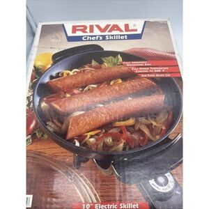 Rival Vintage Chef Skillet Made In USA  10 Inch  With Lid Old Stock Open Box.